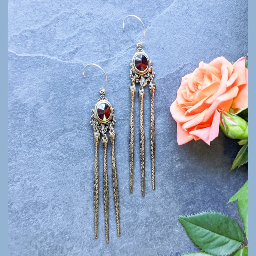 🦋LAST🦋 NWT Trollbinde Garnet Temple Serpent Earrings - Picture 2 of 3